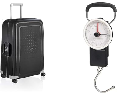 Samsonite S'Cure - Spinner M Koffer, 69 cm, 79 L, Schwarz (Black) & Global Travel Accessories - Manuelle Gepäckwaage, 16 cm, Schwarz (Black)