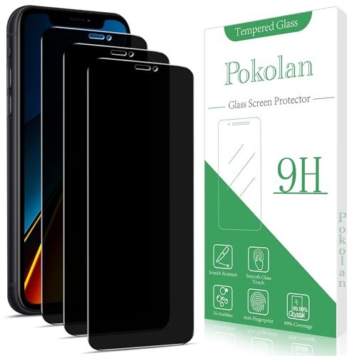Pokolan 3 Pack Privacy Screen Protector for iPhone 11 Pro Max/Xs Max | Anti Spy Tempered Glass, 9H Hardness, Case Friendly, Anti Scratch, Bubble Free, Easy to Install