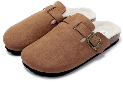 JOMIX Pantofole Donna Invernali Calde Ciabatte Casa Punta Chiusa con Pellicia Sintetica Zoccoli Comode Morbide MD2439 Marrone 37