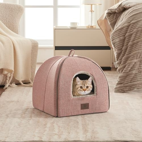 WINDRACING Letto per Gatti da Interno - Cuccia Grotta per Gatti Casa per Gatti Tenda per Gatti con Cuscino Imbottito Rimovibile e Lavabile, Letti Morbidi per Gattini, e Mobili, per Letto per Animali
