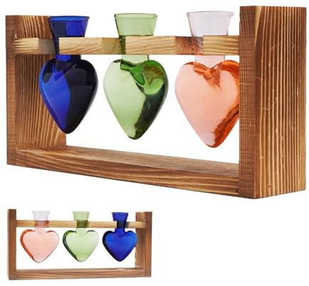 Hydrokultur-Pflanzgefäß – Glasvase in Herzform, Blumenvase mit Holzständer, Tisch-Pflanzgefäß für Hydrokultur, Heimdekoration, Gartendekoration