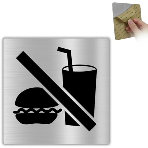 LEIASA | Señal Prohibido Comer y Beber - 10x10 cm - Aluminio - No Alimentos | Cartel No Comer Ni Beber, Placa Comida Bebida, Rótulo Aviso Alimentación, Adhesivo Restricción Consumo, Pegatina Informativa