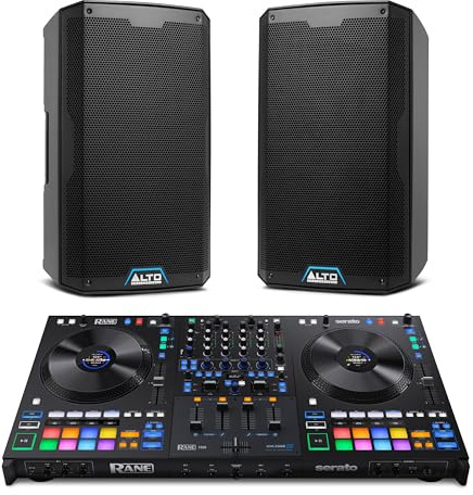 Rane FOUR DJ Controller and ALTO TS412 Powered PA Speakers Pair for Live Music, DJ sets, Events, Music production