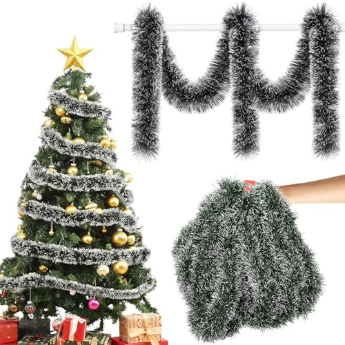 10m Girlande Weihnachten,Weihnachtsbaum Deko,Girlande Tannengirland mit Schnee,Weihnachtsgirlande,Weihnachtsdeko Girlanden,Hängende Dekorationen für Outdoor,Weihnachtsbaum, Treppe,Tür, Kamin (Grün)