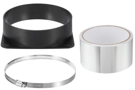 PATIKIL 6 Duct Connector Flange Set,1 Pcs ABS Dryer Vent Wall Plate Square to Round Straight Ducting Pipe with Hose Clamp Tape for Air Heating Cooling HVAC Ventilation, Black