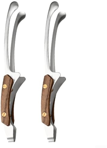 CYRENT 2 pinzas de cocina de acero inoxidable con mango de madera para asar a la parrilla, servir y decoración de alimentos, pinzas de cocina resistentes al calor para una cocción segura (A)