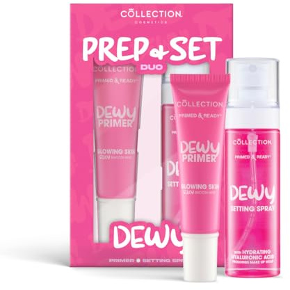 Collection Cosmetics Prep and Set Duo, Primed & Ready, Dewy Primer, Setting Spray, Hydrating & Brightening, Makeup Gift Set