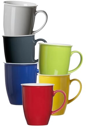 Ritzenhoff & Breker Doppio Kaffeebecher 6er Set, 320 ml, Farbige Henkelbecher aus Porzellan, Mix & Match Geschirr, Bunter Mix