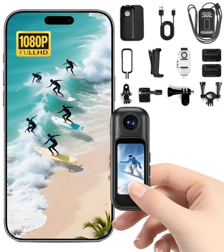 Mini Action Cam con Schermo Touch, Fotocamera Magnetica Portatile per Vlog e Social Media, Mini Body Cam con Custodia Subacquea 30m, Grandangolo 120°, WiFi, Supporto App，Bianca