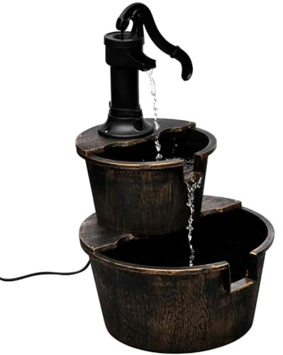 Kaskadfontän i handvattenpumpdesign, bronsfärgad, plast, 47 x 41 x 69 cm, med tyst 6 W vattenpump, perfekt som inomhusfontän för inomhusbruk