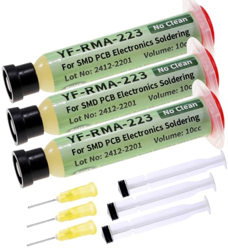 HELKOX No-Clean Soldering Flux Paste, Electronic Solder Flux for PCB Repair, 10 mL Syringe Flux for BGA, SMD, IC, LED Soldering, Low Residue Electronics Soldering Paste, 3 Pack