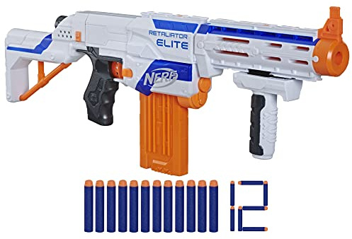 NERF N-Strike Elite Retaliator Blaster, Stock, Grip, Barrel, 12-Clip, 12 Darts, Outdoor Toys for Kids 8+ (Amazon Exclusive)