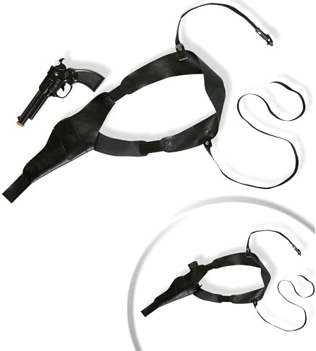W WIDMANN MILANO Party Fashion - 04116 - Funda de pistola con pistola, negro, cinturón, gángster, disfraz, accesorio, carnaval, fiesta temática