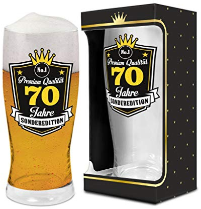 Vaso de cerveza de 0,5 l para 70 cumpleaños para hombres, hombres, novios, hermanos, texto en alemán de calidad superior, 70 años, edición especial