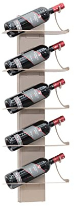 ALUBOX VIRGO Porta Vino Da Parete A Colonna 83,5X30X14,6 Cm Portabottiglie Da Parete In Alluminio Con 5 Mensole A C Inclinate In Lamiera Zincata 30X10,6 Cm Per 5 (SABBIA)