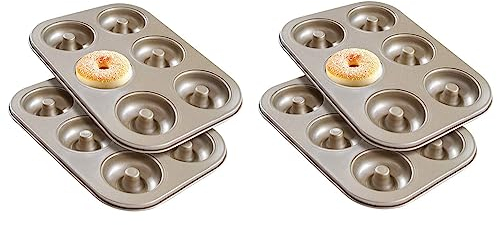 GOSIA Molde para Magdalenas,para Rosquillas Antiadherente, Bandeja para Hornear Rosquillas de 4 Piezas, para Rosquillas de Acero Al Carbono,para Bolsa de Platos Hornear con 6 Rosquillas