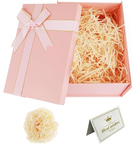Geschenkbox Rosa, 22 x 16 x 8,5 cm Geschenkbox mit Deckel | Schleife, Geschenkverpackung für Hochzeit, Valentinstag, Muttertag, Geburtstage, Jahrestag, Ostern