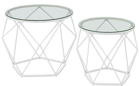 VASAGLE Couchtisch rund, 2er Set, Wohnzimmertisch, Beistelltisch, modern, abnehmbare Tischplatte, für Wohnzimmer, transparent-wolkenweiß LGT040W01