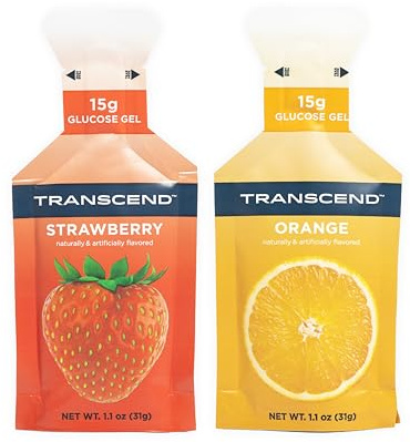 Transcend Foods Strawberry + Orange Gels (1.1 oz, Pack of 10) Fast-Acting Carb Gel Strawberry and Orange Flavor – Caffeine Free, Gluten Free