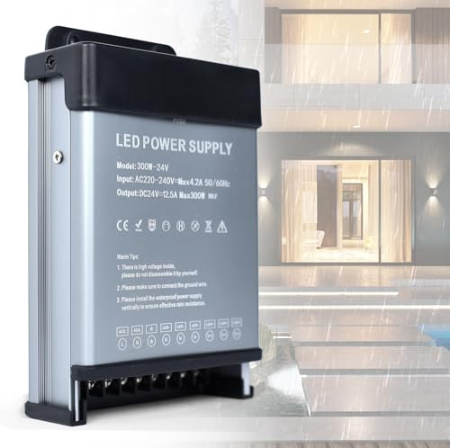 YOODI Transformador 220V a 24V 300W Fuente Alimentacion 12,5A Ultra Fino LED Driver de Voltaje Constante Impermeable Controlador de Bajo Voltaje LED Adaptador para Lámpara LED Tira LED