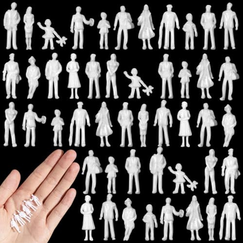 Namalu 50 Personnages Miniatures pour Modélisme Échelle 1:100 Mini Figurines de Diorama Figurines de Personnes Blanches Non Peintes Maquettes Architecturale Modèles de Personnes pour Scènes Trains