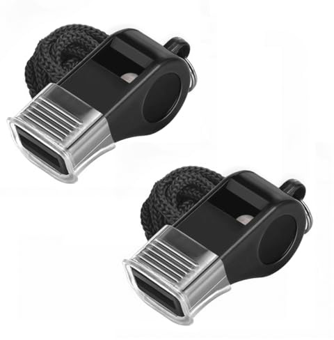 Lahviuu Sifflets, 2 Pcs Plastique Sifflet Arbitre Sifflet de Sport avec Cordon,Noir Sifflets Sonores Forts Parfaits,pour Les Entraîneurs de Sports, Basketball, Football,Officiels