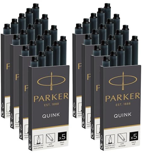 Parker Quink Long Black Ink Cartridges | Fountain Pen Refills | Pack of 40