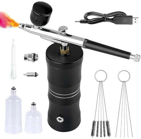 Luftborstset med kompressor, uppladdningsbar airbrush-set, bärbar luftborste kompressorset för makeup, tatuering modellering, tårtdekoration, nagelkonst, uppladdningsbar