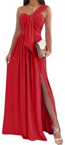 Oanviso Robe De Soiree Femme Chic Et Glamour Longue Elegant Ceremonie Mariage Maxi Robe Cocktail fête Droite Fluide Une Seule Manche Épaules Dénudées D Rouge XL