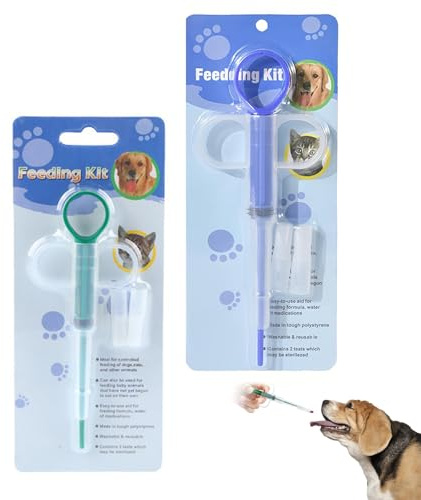 UZYXC 2 Tablette Feeder, Katzen Tablettengeber Medikamenten-Feeder, Schützt Zähne und Zahnfleisch, Einfache Verabreichung Für Katzen und kleine Hunde, Bleu und grüner