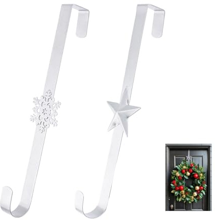 INCREWAY Robuste Kranzaufhänger für die Haustür, silberfarbene Türhaken, stabiler Stahlkranzhalter für Weihnachten und Feiertage, kratzfest, für den Innen- und Außenbereich, 2 Stück