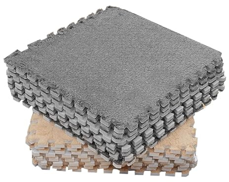 Qudinip Alfombra de Piso de Espuma de Felpa, Alfombras de Piso de Espuma de 10 Piezas para Bebés, Bloqueo de Color de Bloqueo Dividido Entrelazamiento de de de (Camello Gris)