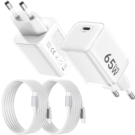 2Pack USB C Ladegerät 65W,GaN USB C Netzteil PPS Schnellladegerät für MacBook Pro/Air,PD Ladegerät mit USBC Ladekabel 2M for iPhone 17ProMax/17,Galaxy,Pad Pro/Air,Laptop,Weiß