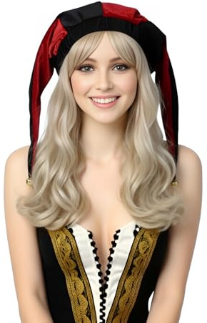 ANDHOM The Middle Ages Jester Cosplay Hat Medieval Clown Cape Bells Adult Joker Halloween Carnival Party Hat