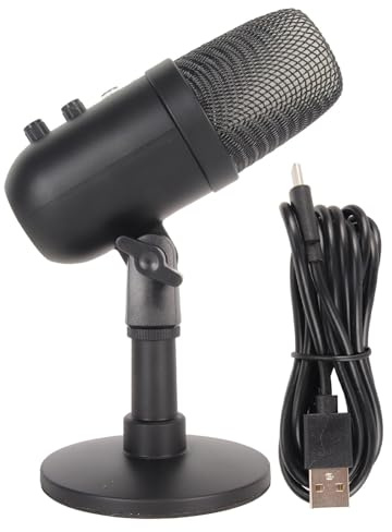 Bvznmilhd Microphone à condensateur USB avec contrôle de Gain, Micro USB cardioïde Professionnel, Microphone Rotatif à 360 degrés avec système de Traitement du Son RVB pour PC, Ordinateur
