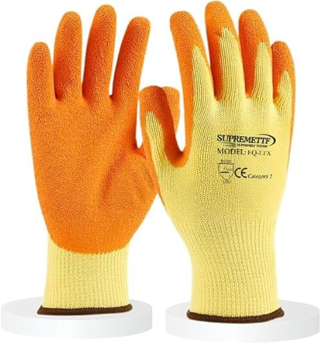 Supreme TTF 12 Pairs Men’s Orange Latex-Coated Safety Gloves – Grip Work Gloves for Building, Gardening, Maintenance & General Handling (XL-10)