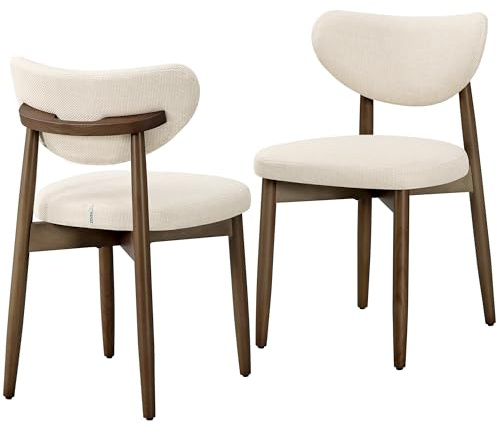 VASAGLE Esszimmerstuhl 2er Set, Küchenstuhl, Polsterstuhl mit Massivholzbeinen, ergonomische Rückenlehne, Aussparung als Griff, Mid-Century-Modern-Stil, Küche, Esszimmer, cappuccinobeige KDC668L101