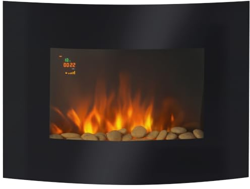 HOMCOM Chimenea Eléctrica 900W/1800W de Pared 65x11,4x52 cm Negro | Chimenea Decorativa de Pared, Temperatura Ajustable, Efecto Llamas Atmosféricas, Mando a Distancia, para Sala 25-30 m²
