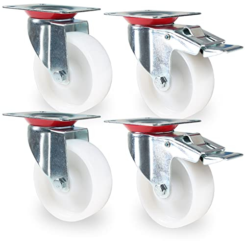 PRIOstahl Transportrollen 4er Set 100mm - 2x Lenkrollen 2x Schwenkrollen weiß PP - Möbelrollen Apparaterollen Schwerlastrollen für Geräte Möbel Werkstatt