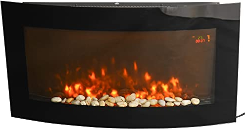 HOMCOM Elektrokamin mit Heizung, Wandkamin mit LED Flammeneffekt, 7 Flammenfarben, 1000/2000 W, elektrischer Kamin mit Timer, Einstellbarer Thermostat, Dekokamin mit Fernbedienung, Schwarz, 89,2 cm