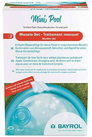 BAYROL Mini Pool - Traitement mensuel - Entretien Facile Piscine Hors Sol en sachets pré-dosés - Combinaison d'oxygène Actif, de Chlore & Anti-algues