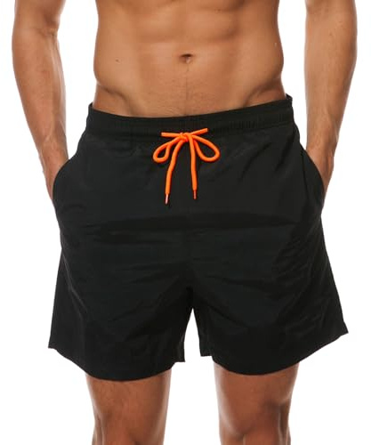 Aisprts Herrbadshorts badbyxor vattentäta brädshorts snabbtorkande surfing strandshorts med nätfoder män löpning sportshorts 3 fickor, A* svart, XL