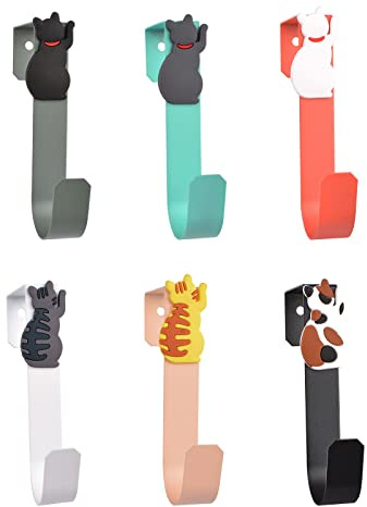 UFURMATE Türhaken, 6 Stück, Metall, einzelne Türhaken, Tier, dekorative Haken zum Aufhängen von Handtüchern, Kleidung, Taschen, Hüten (Katzendekor)