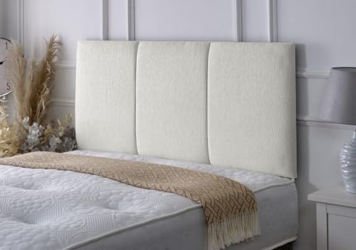 Alton Padded Paneled Divan Bed Headboard | Chenille Fabric Headboards (Ivory, Small Double)
