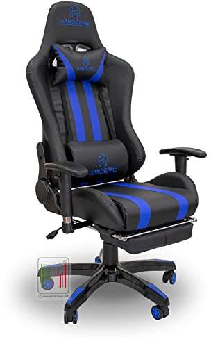 Stil Sedie - Sedia poltrona da gaming con poggiapiede professionale OMEGA braccioli 2D regolabile in altezza schienale reclinabile a 180° (blu)