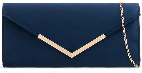 UShopUK Suede Plain Bridal Prom Wedding Evening Clutch Party Purse Hand Bag (Navy Blue)