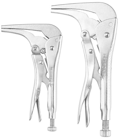MAXPOWER 2PCS 90 degree Offset Long Nose Locking Pliers 7 inch and 11 inch