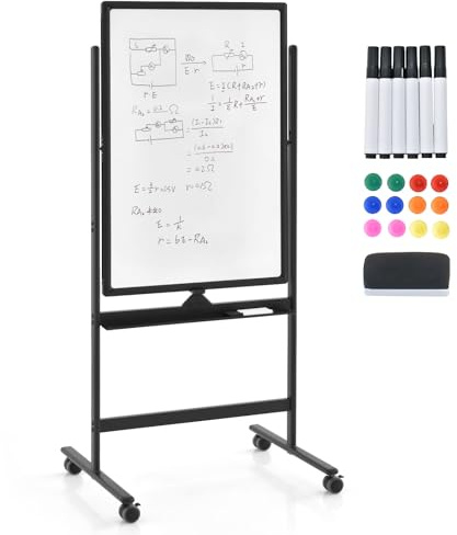 GOPLUS Magnetisk Whiteboard Med Stativ, Dubbelsidig Med Tillbehörsset, Torr Avtorkningsbar, Mobil Höjdjusterbar, För Skola, Kontor, Hem (60 x 90 cm, Svart)