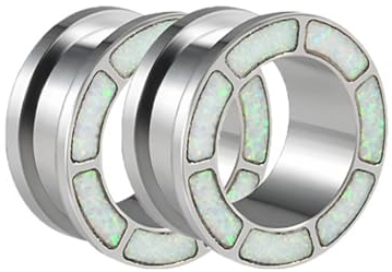 ANAZOZ 14mm Flesh Tunnel, Single Flared Plugs Schraubverschluss mit Opal, Tunnel Edelstahl Ohr-Stretching 2 Stück