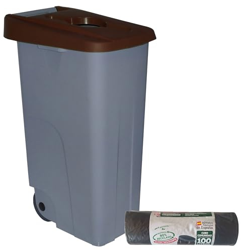 WELL HOME MOBILIARIO & DECORACIÓN Contenedor Abierto 85L Marrón H.76cm + Rollo 10 bolsas de basura 100L